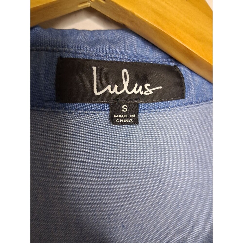 Lulus Chambray Button Front Shirt Dress Tunic Small Blue Roll Tab Sleeve Casual - Picture 3 of 10